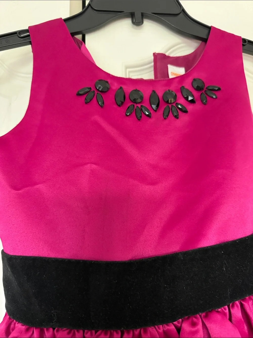 Fuchsia Sleeveless Party Dress with Black Velvet Waistband - Kids